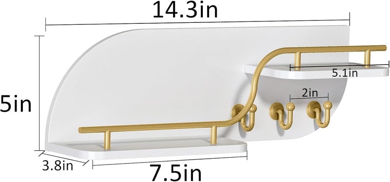 Karisky Key Holder for Wall, Decorative Key and Mail Organizer with 3 Metal Hooks and 2 Shelves, Wood Wall Mounted Key Rack for Entryway, White - Image 5